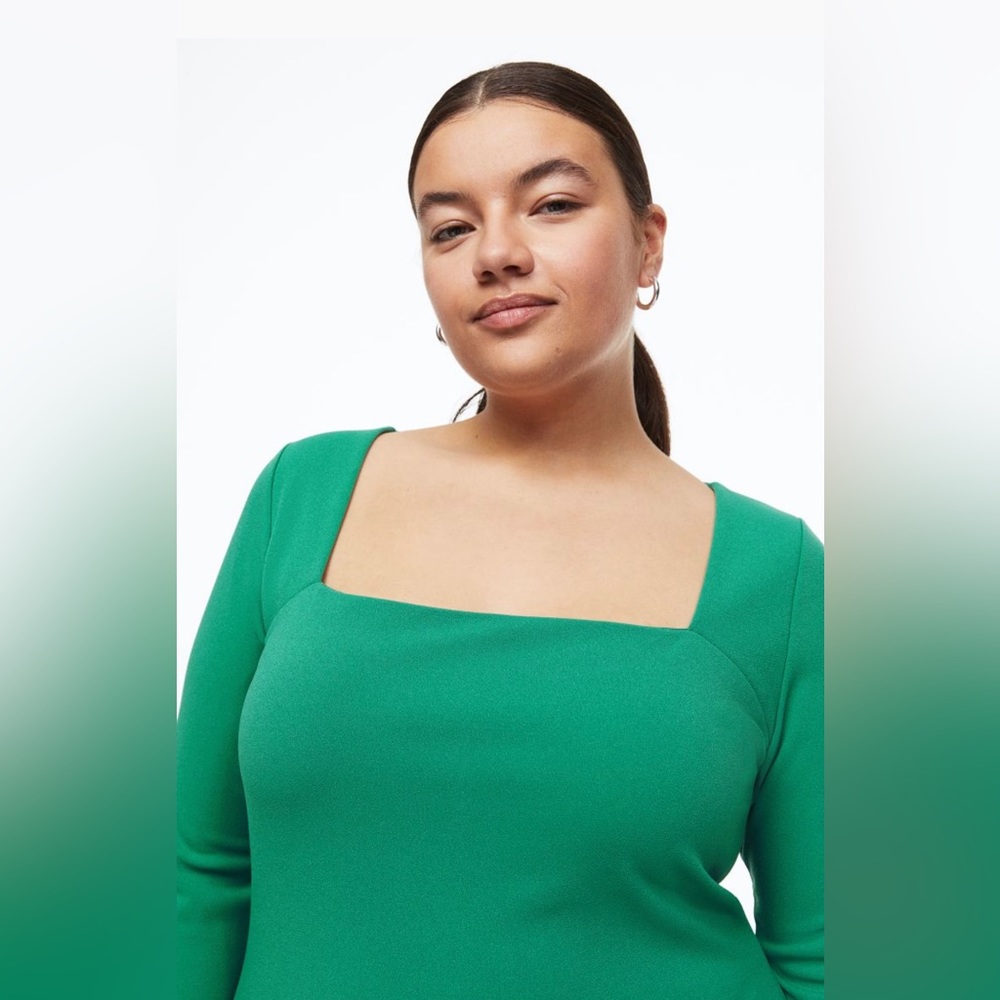 NWT H&M Square Neck Green Dress | Size XL - Picture 4 of 9